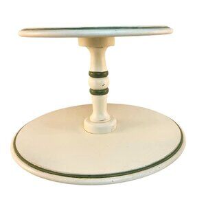 Rustic Two Tier Wooden Stand, Distressed Cream Green Tray, Farmhouse Tiered Disp